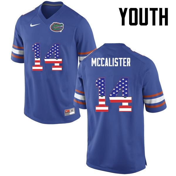 Youth NCAA Florida Gators Alex McCalister #14 Stitched Authentic USA Flag Fashion Nike Blue College Football Jersey HRR4665AH